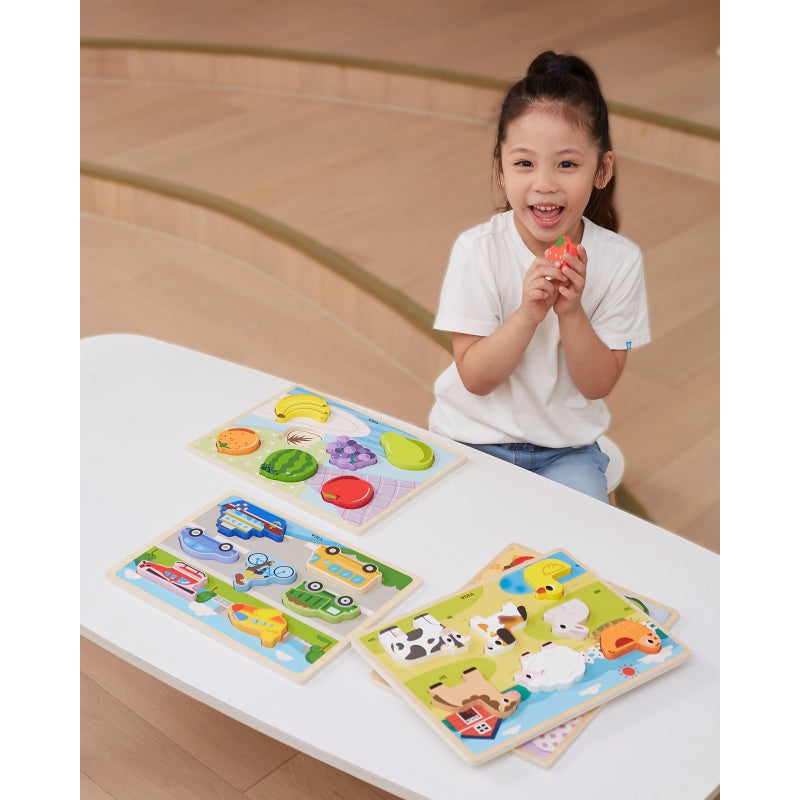 VIGA Houten 2in1 Voertuigen Puzzel