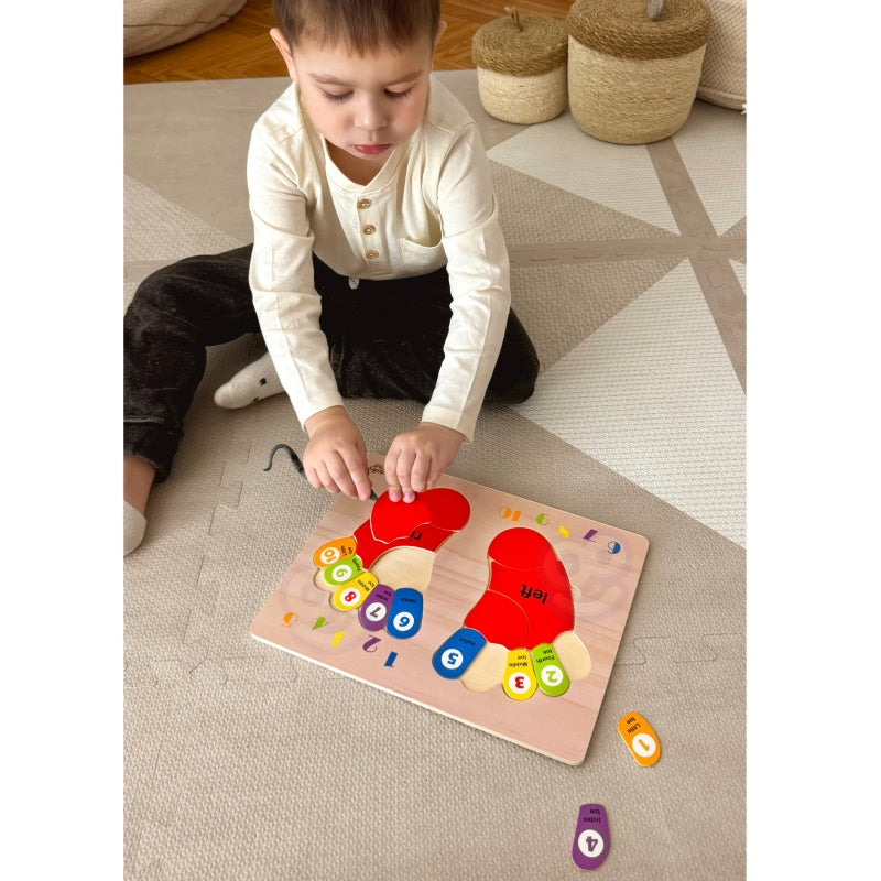TOOKY TOY Educatieve houten puzzel met voeten, leren tellen en kleuren