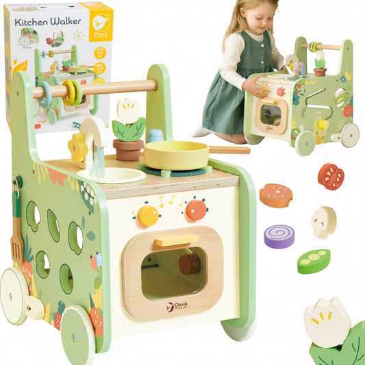 CLASSIC WORLD Houten Keuken 2 in 1 Duwwagen met Verwijderbare Wielen