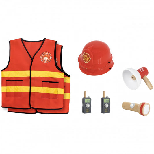 VIGA Brandweer Kostuum met Helm, Walkie-talkies 2 stuks, Megafoon & Zaklamp
