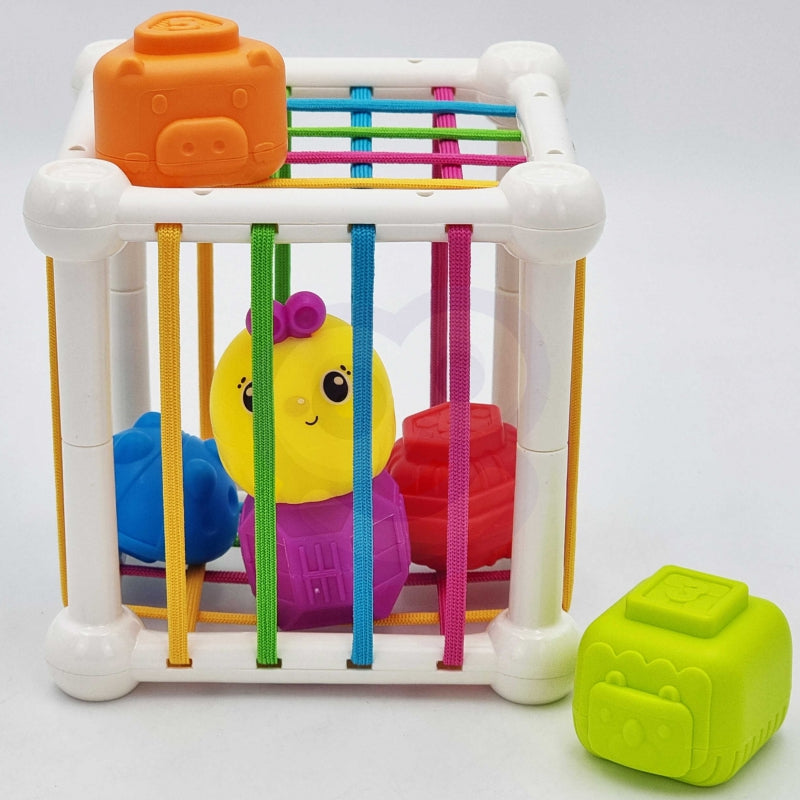 WOOPIE BABY Flexibele Sensorische Kubus - Sorteer dieren + Rammelaar 7 stuks
