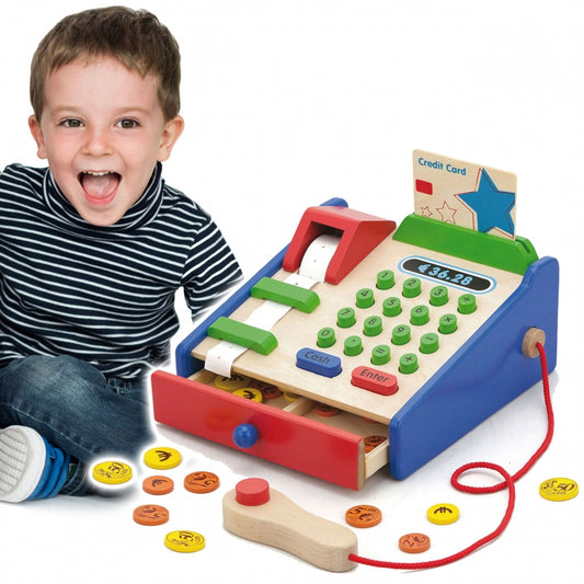 VIGA Houten Speelgoed Kassa met Scanner + Accessoires