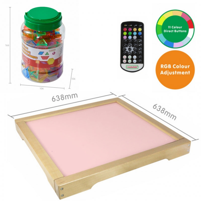 MASTERKIDZ LED-lichtpaneel dat van kleur verandert met afstandsbediening + Montessori-mozaïekblokjes 140 stuks
