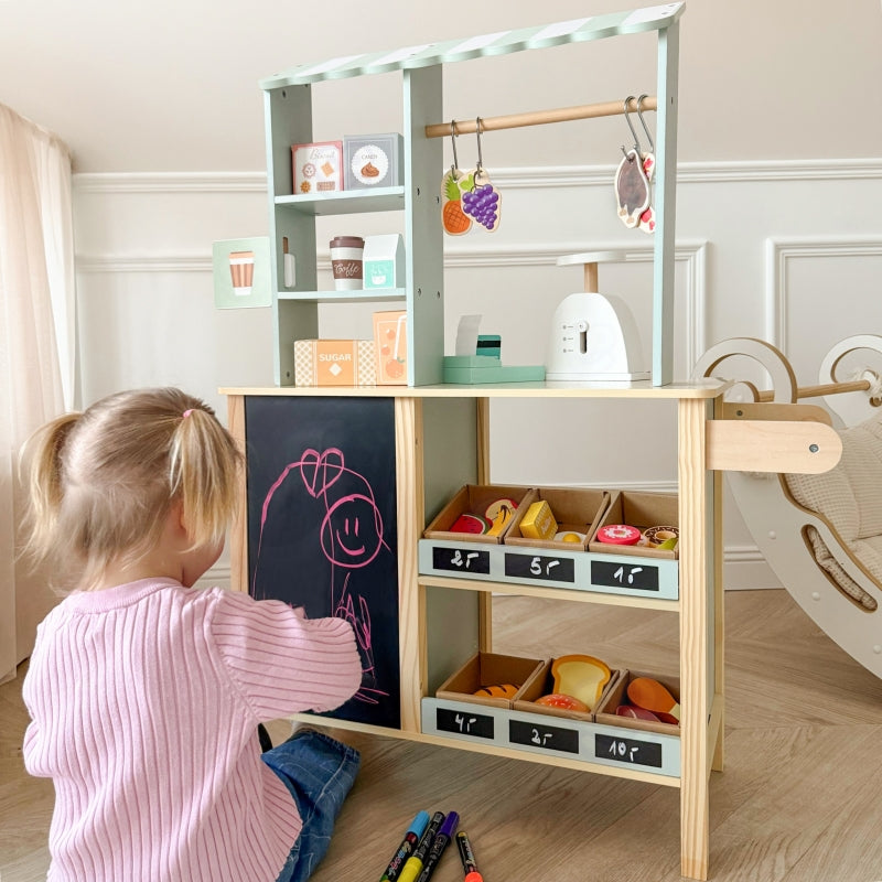 WOOPIE Grote multifunctionele 5-in-1 Winkelkraam, Supermarkt, Restaurant, Café & Keuken 73 onderdelen