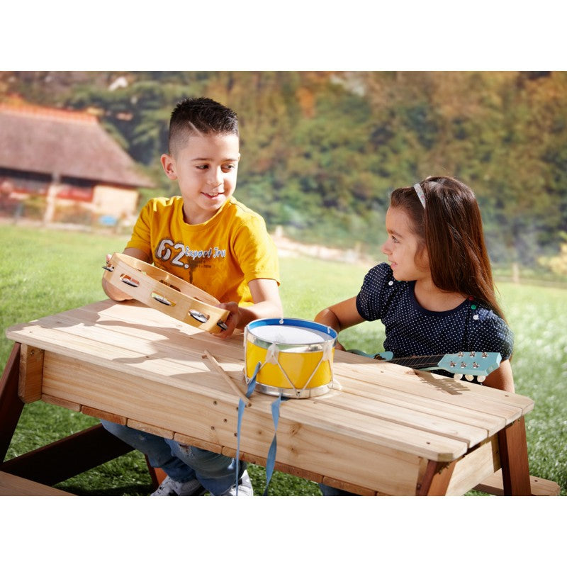 AXI Picknicktafel met Bankje, Parasol en Water-/Zandbakken