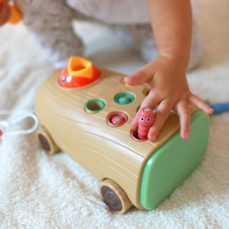 WOOPIE 3-in-1 Vaardigheidsspel: Houthakker Vogel, Insectenhamer en Duwwagen voor Baby's