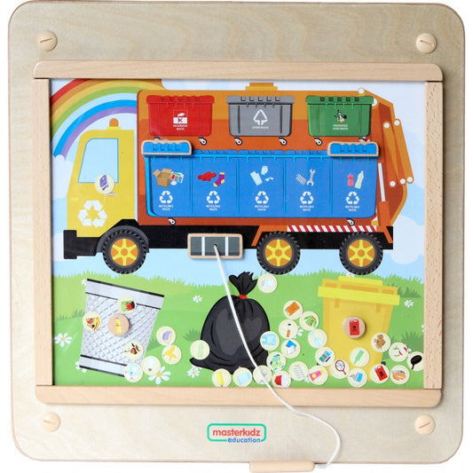 MASTERKIDZ Educatieve Houten puzzel Vuilniswagen – Afval Sorteren - Montessori speelgoed