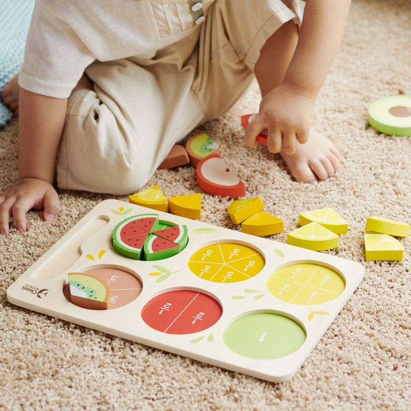 CLASSIC WORLD Houten Fruit om te Snijden met Klittenband + Breuken en Delen Leren 23 stuks