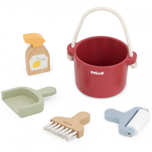 VIGA PolarB Houten Speelgoed Reinigingsset met Emmer, Borstel en Accessoires