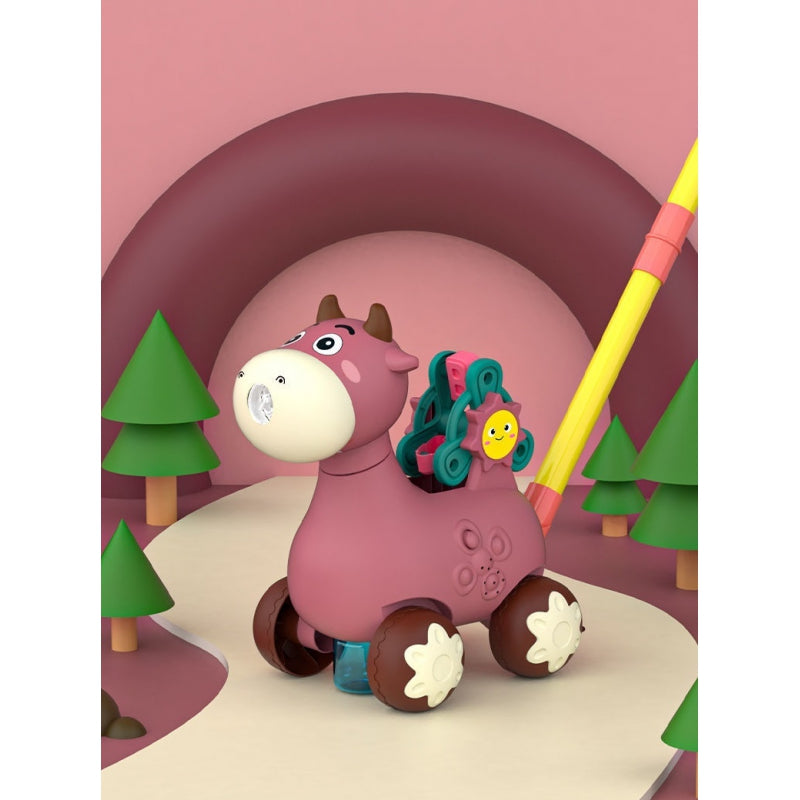 WOOPIE Duwkar Koe voor baby, Inclusief Geluid en Zeepbellen voor kinderen - Roze/Paars, Duwspeelgoed