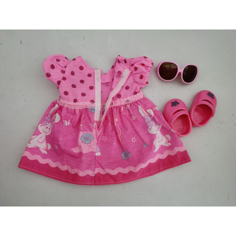 WOOPIE Poppenkleertjes Roze Jurkje Konijn 43-46 cm
