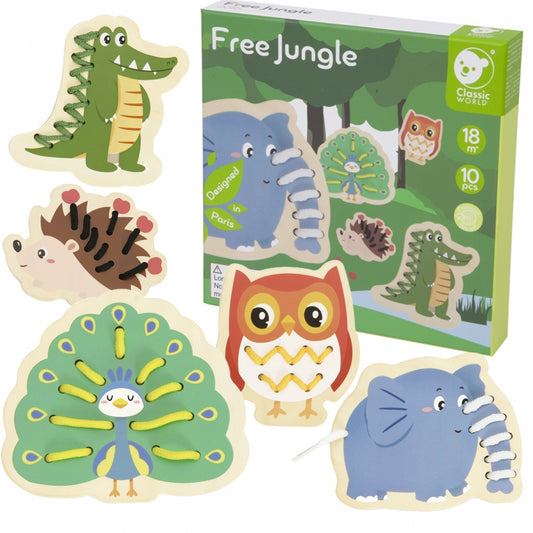 CLASSIC WORLD Houten Dieren Rijg- en Vlechtspel Dieren 10 stuks