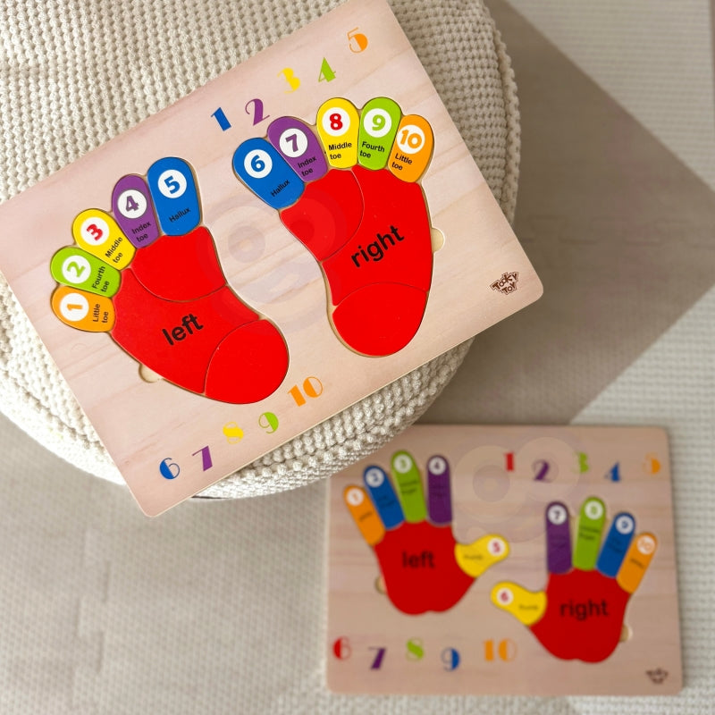 TOOKY TOY Educatieve houten puzzel met voeten, leren tellen en kleuren