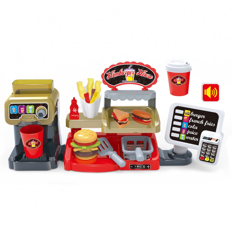 WOOPIE Speelgoed Fast Food Winkel,  Restaurant inclusief Kassa en Drankdispenser