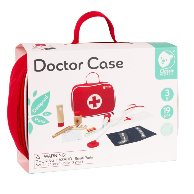 CLASSIC WORLD Houten Dokterskoffer 19 stuks - Speel doktertje - Dokterspeelsets