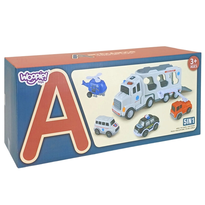 WOOPIE  SpeelgoedTakelwagen met 5 Auto's Inclusief Ambulance