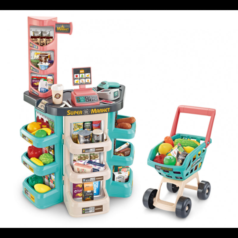 WOOPIE Speelgoed Supermarkt met Winkelwagen en accessoires 47 stuks