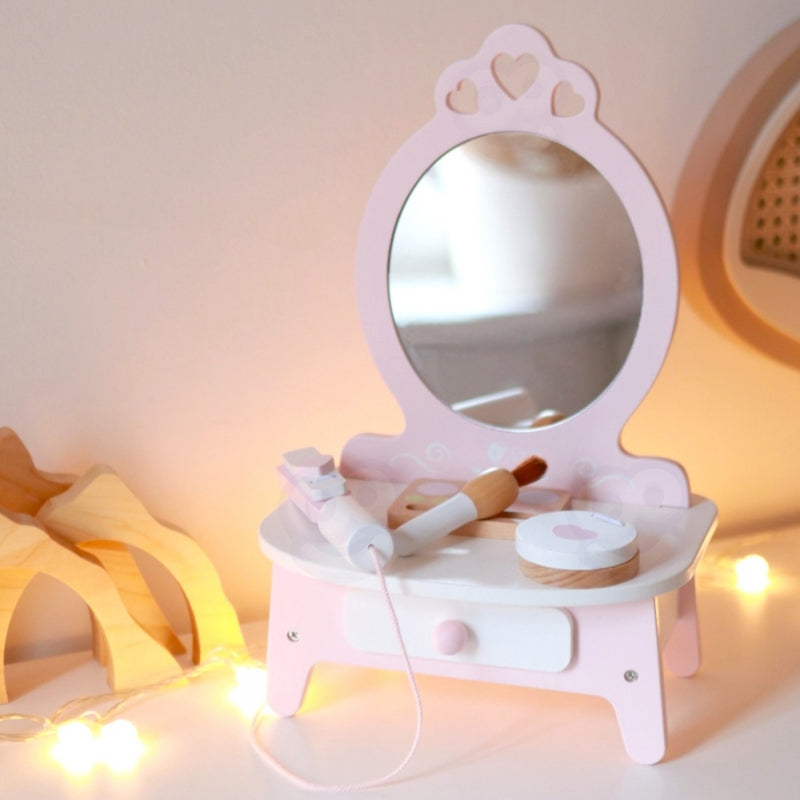 CLASSIC WORLD Houten kaptafel voor meisjes met spiegel + stijltang - 11 accessoires