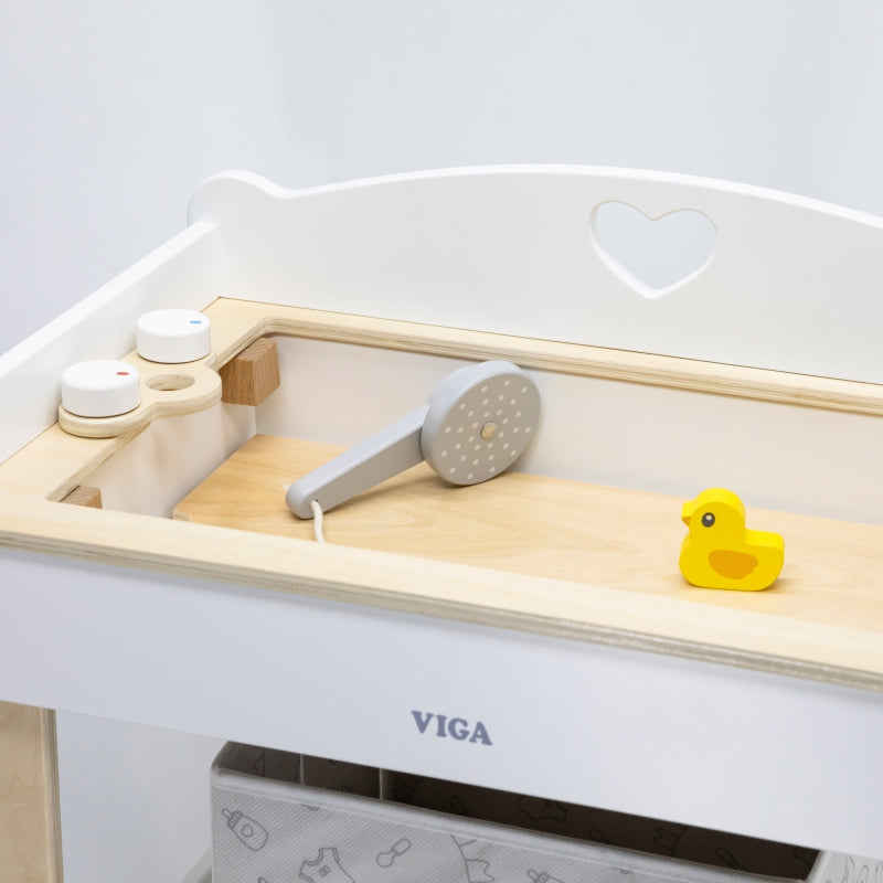 VIGA Houten Badkuip voor Poppen - Verschoontafel 2 in 1