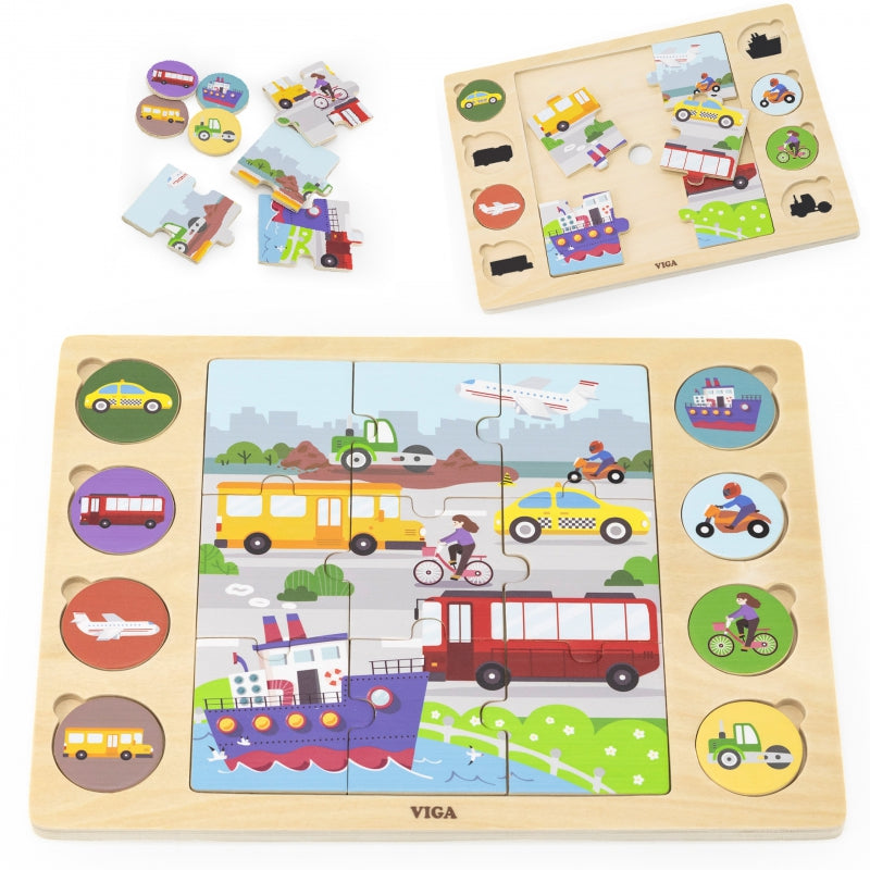 VIGA Houten Kinderpuzzel Vervoermiddelen - Puzzel 17 stukjes
