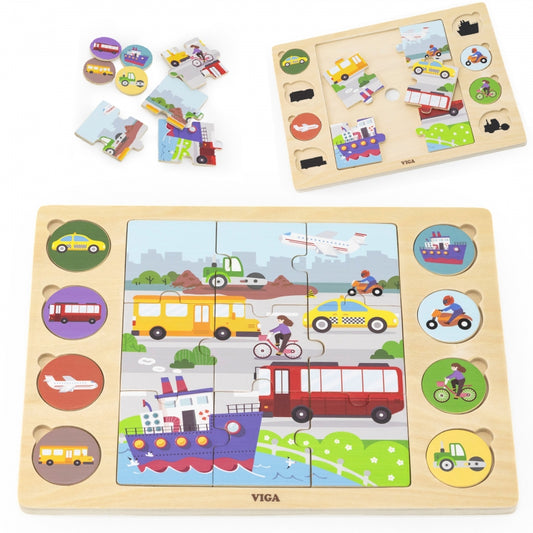 VIGA Houten Kinderpuzzel Vervoermiddelen - Puzzel 17 stukjes