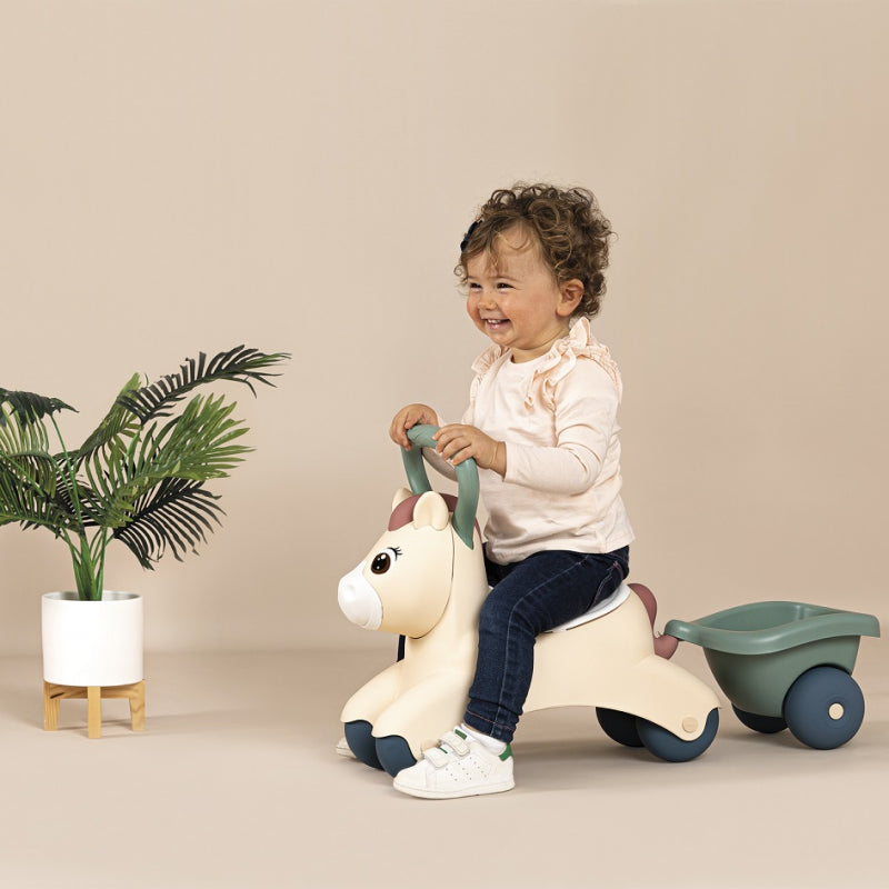 SMOBY Eerste Loopwagen Pony Ride-On met Aanhangwagen