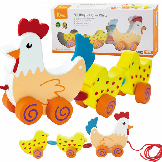 VIGA Kippen treklijn met Kippen - 36 cm
