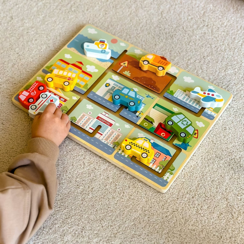TOOKY TOY Houten Doolhof Voertuigen Puzzel