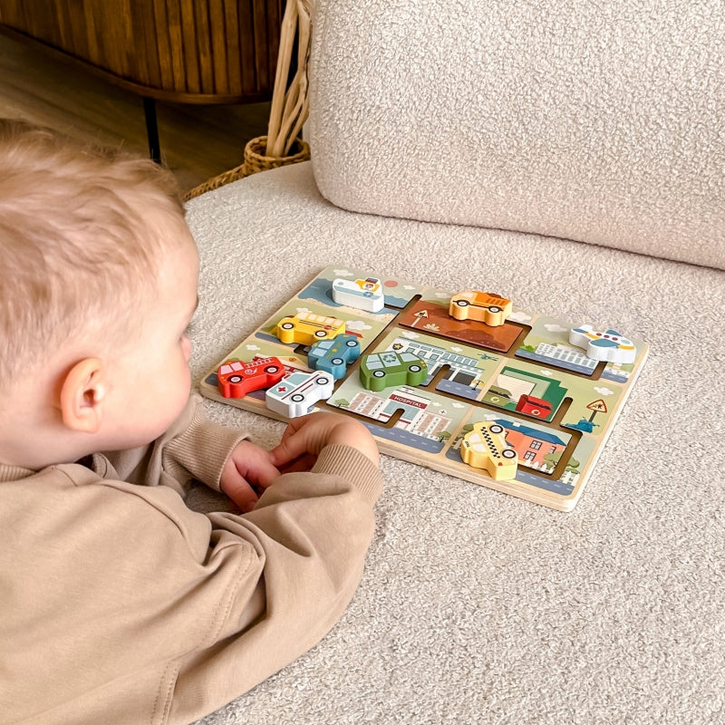 TOOKY TOY Houten Doolhof Voertuigen Puzzel