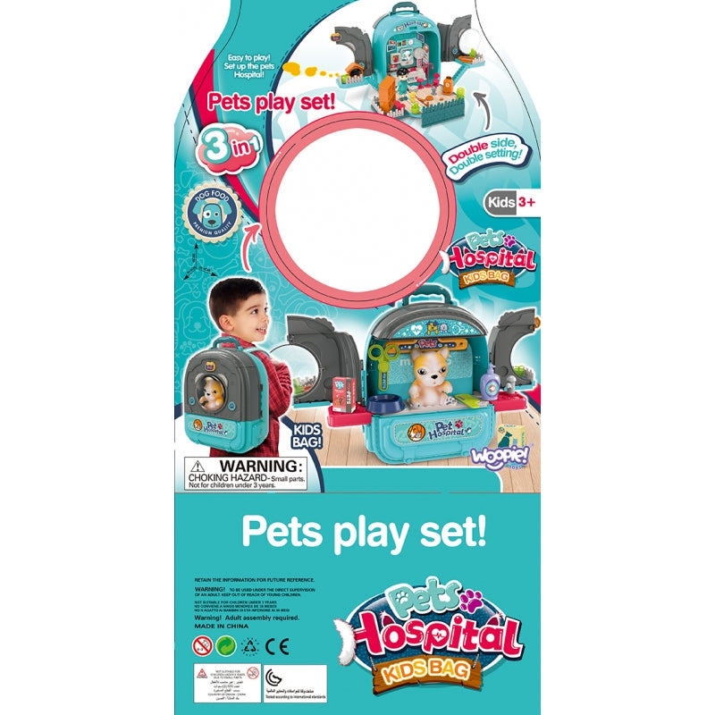 WOOPIE Speelgoed Kleine Dierenarts set met Huisje in een Rugzak en Hondje