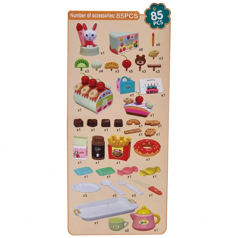 WOOPIE Speelgoed Taartjes 85 stuks - Speelgoed bakkerij - Verjaardagstaart om te Snijden + Theeset