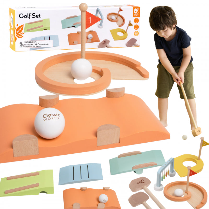 CLASSIC WORLD Houten Golfset met Diverse Obstakels - Mini golfset - Pastelkleurig