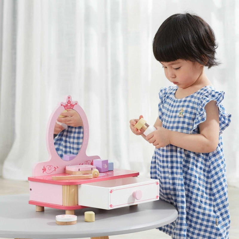 VIGA Houten Roze Make-uptafel met Spiegel + Accessoires