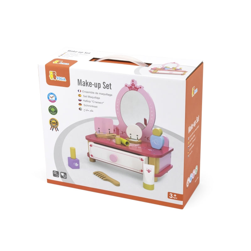 VIGA Houten Roze Make-uptafel met Spiegel + Accessoires