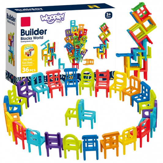 WOOPIE Behendigheidsspel Stapelbare Stoelen – Blokkenpuzzel 36-delig