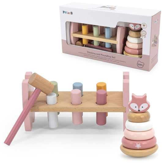 VIGA PolarB Houten speelgoed Piramide Set + Hammertje, Prikspel Vos