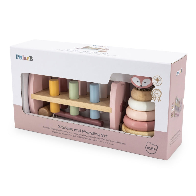 VIGA PolarB Houten speelgoed Piramide Set + Hammertje, Prikspel Vos