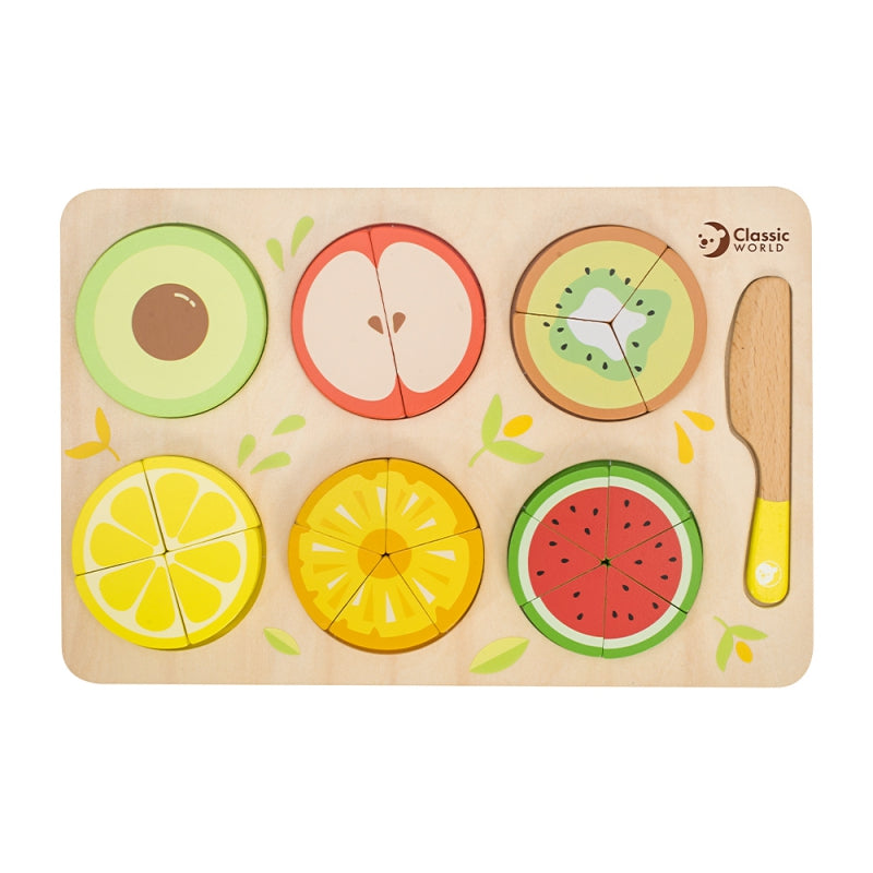 CLASSIC WORLD Houten Fruit om te Snijden met Klittenband + Breuken en Delen Leren 23 stuks