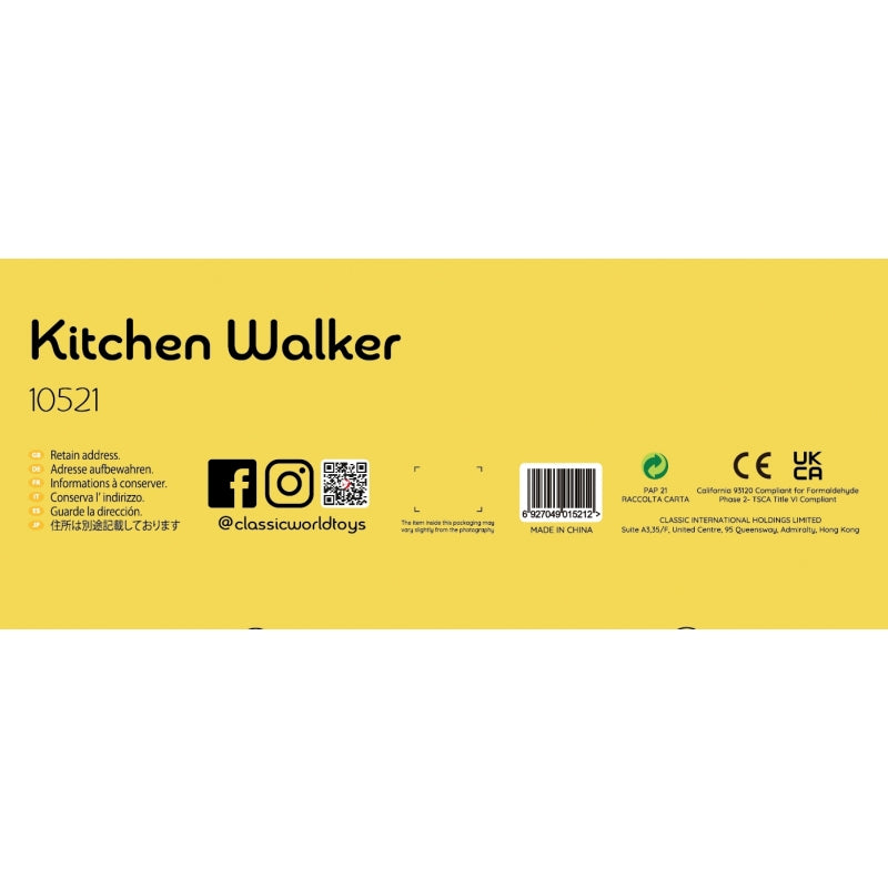 CLASSIC WORLD Houten Keuken 2 in 1 Duwwagen met Verwijderbare Wielen