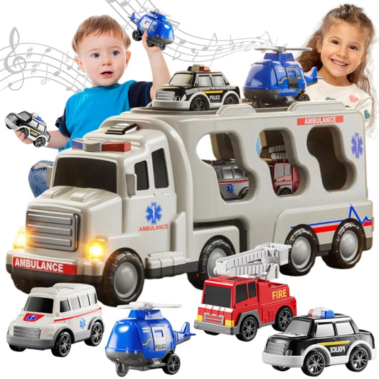 WOOPIE  SpeelgoedTakelwagen met 5 Auto's Inclusief Ambulance