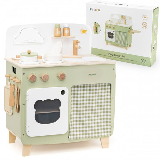VIGA PolarB Grote Houten Keuken met Opklapbaar Aanrechtblad + Gordijnkast