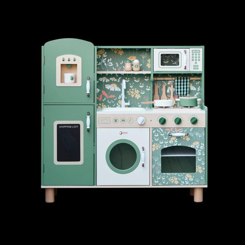 CLASSIC WORLD Grote houten vintage speelkeuken voor kinderen + accessoires
