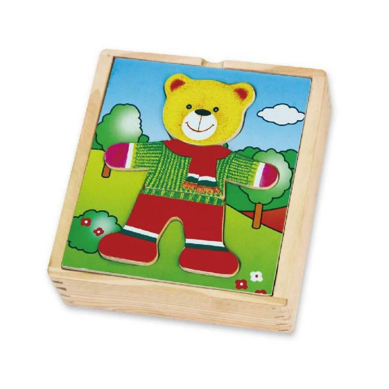 VIGA Houten Beren Puzzel voor Peuters - Kleed de Beerjongen aan
