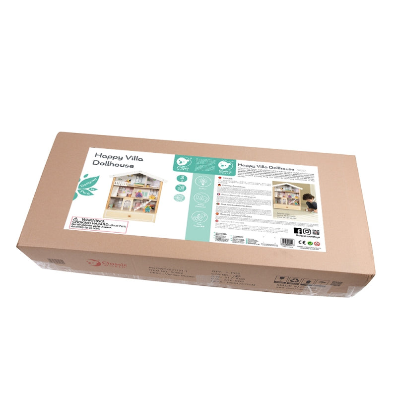 CLASSIC WORLD Groot Houten Poppenhuis van Natuurlijk Hout - 28 stuks