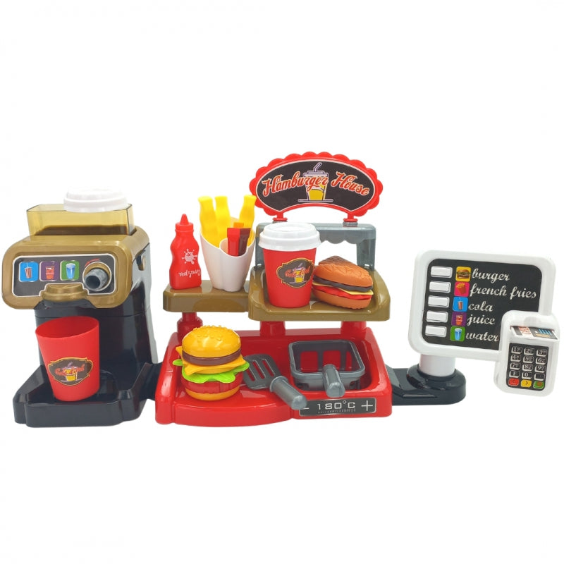 WOOPIE Speelgoed Fast Food Winkel,  Restaurant inclusief Kassa en Drankdispenser