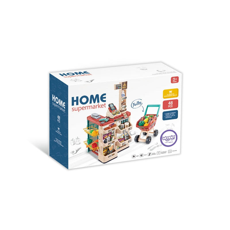 WOOPIE Speelgoed Supermarkt Speelwinkel met Winkelwagentje, Weegschaal, Kassa, Scanner + 48 Accessoires