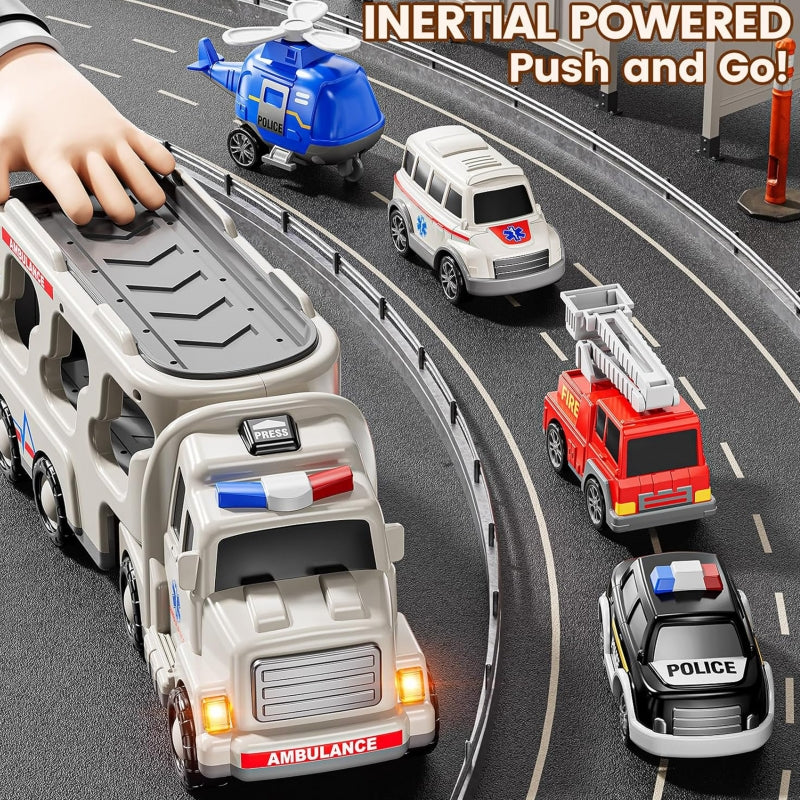 WOOPIE  SpeelgoedTakelwagen met 5 Auto's Inclusief Ambulance