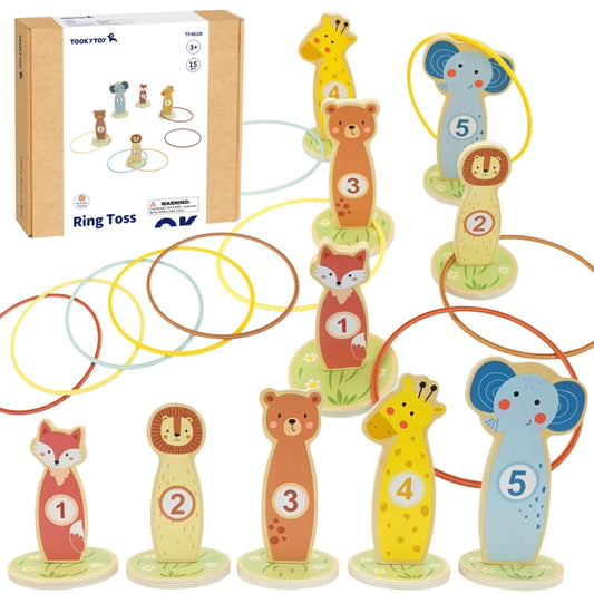 TOOKY TOY Houten Gooi de kegels behendigheidsspel - 15 stuks