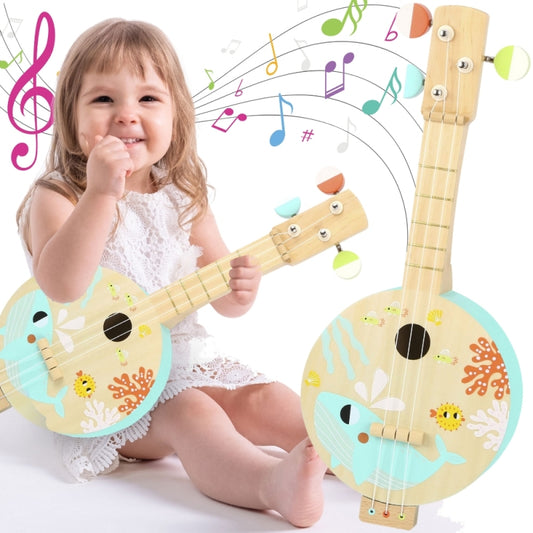 TOOKY TOY Houten Banjo voor Kinderen – Muziekplezier met Zeethema