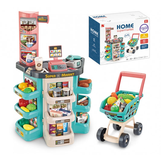 WOOPIE Speelgoed Supermarkt met Winkelwagen en accessoires 47 stuks